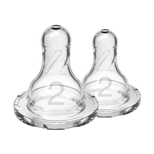 Dr. Brown's Natural Flow Level 2 Narrow Baby Bottle Silicone Nipple, Medium Flow, 3m+, 100% Silicone Bottle Nipple, 2 Pack