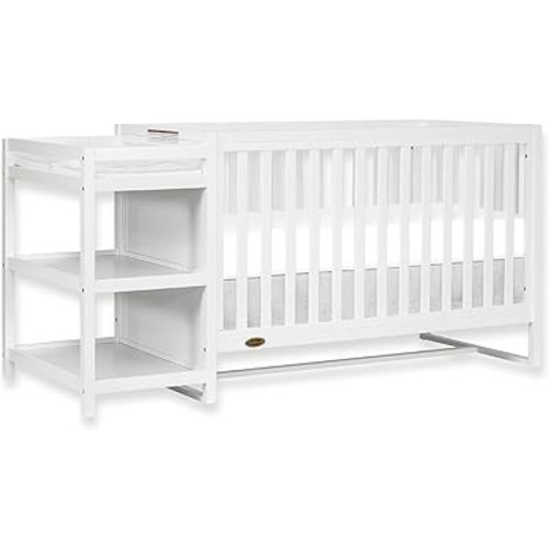 Dream On Me Milo 5-in-1 Convertible Crib and Changing Table with Free Changing Pad in White, 3 Mattress Height Settings, Non-Toxic Finishes, Pinewood