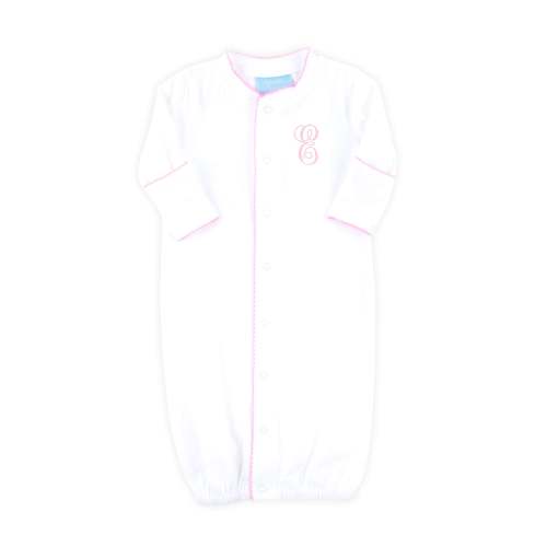 White Layette Gown with Pink Trim
