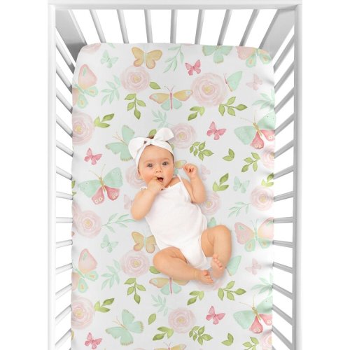 Sweet Jojo Designs Butterfly Floral Fitted Crib Sheet & Reviews | Wayfair
