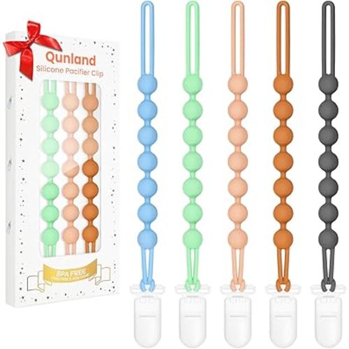 Mothers Day Gifts Silicone Pacifier Clip, 5-Pack Pacifier Clips for Boys, One-Piece Soft Flexible Binky Clips Paci Holder with Rust-Free, Newborn Baby Girls Boy Essentials Gift for Teething Relief