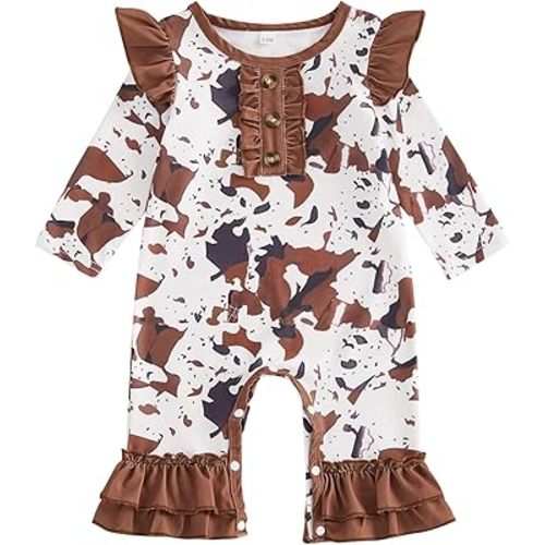 Baby Girl Romper Long Sleeve Western Cow Print Flared Jumpsuit For Newborn Infant Clothes Bodysuit Fall