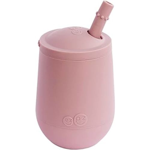 ezpz Mini Cup + Straw Training System - 9 Months+ (Coral) - 100% Silicone Training Cup for Infants + Toddlers - Designed by a Pediatric Feeding Specialist