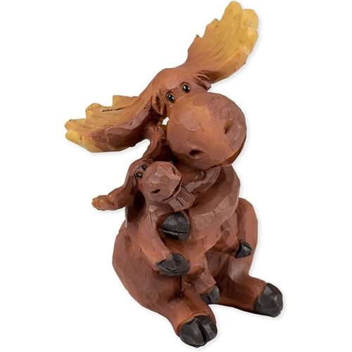 Mama Moose Hugging Baby 4 x 3 x 2 Inch Resin Crafted Tabletop Figurine