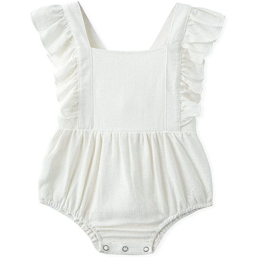Cotton Linen Romper - A-White, 6-12 Months