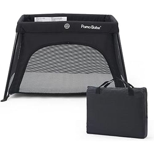Pamo babe Mini Travel Crib, Portable and Easy to Carry Baby Playard, Lightweight Playard for Baby with Soft Mattress Pad(Black)