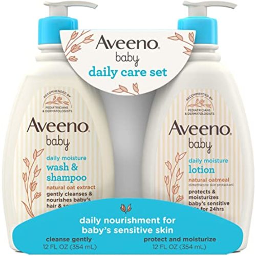 Aveeno Baby Daily Care Gift Set with Natural Oat Extract & Oatmeal, Contains Daily Moisturizing Body Lotion & Gentle 2-in-1 Baby Bath Wash & Shampoo, Hypoallergenic & Paraben-Free, 2 Items