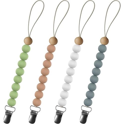 4 Pack Soother Clip, Pacifier Clip, Silicone Pacifier Value Pack, o1brand (Assorted)