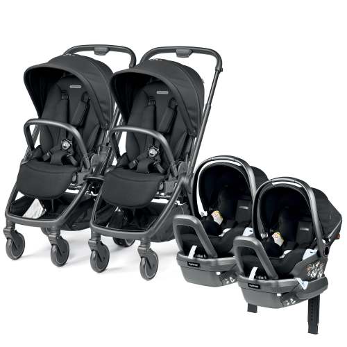 Peg Perego City Loop Twin Stroller + Primo Viaggio Lounge Travel System Bundle - Black / True Black / True Black