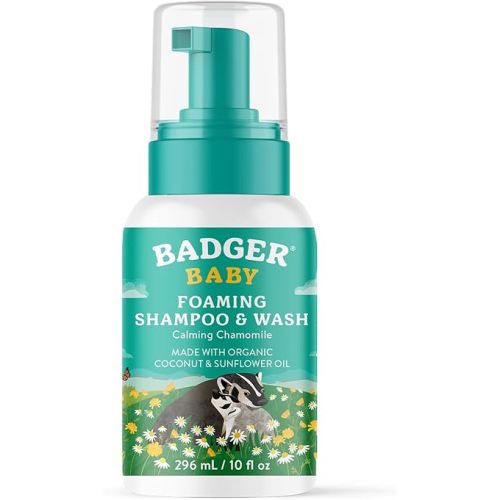 Badger Calming Chamomile Foaming Baby Shampoo and Body Wash, Organic Gentle Newborn or Toddler Soap, 10 fl oz