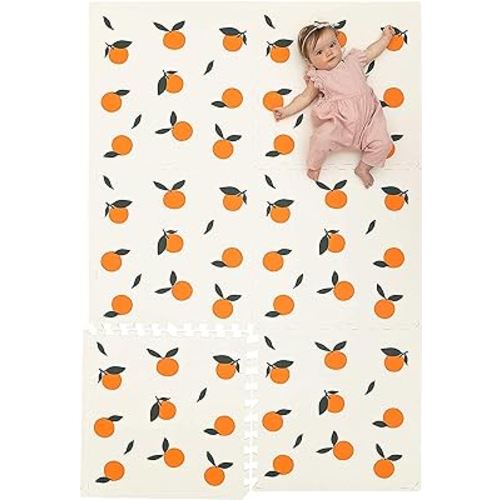 CHILDLIKE BEHAVIOR XL Baby Play Mats, 72”x48” Puzzle with 9 Foam Tiles, Crawling Mat with Interlocking Tiles, Puzzle Mat Pieces, Neutral Playmat for Toddlers & Infants Play Pen - Oranges