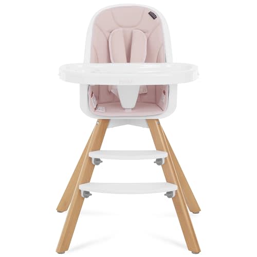 Evolur Zoodle 2 in 1 Convertible Baby High Chair in Pink, Easy to Clean, Adjustable and Removable Tray, Compact and Portable High Chair, Foldable High Chair with Adjustable Footrest