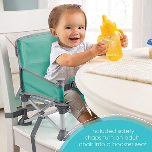 Summer by Bright Starts Pop 'N Sit Portable Booster Chair, Floor Seat, Indoor/Outdoor Use, Compact Fold, Teal, 6 Mos - 3 Yrs - Teal & Gray