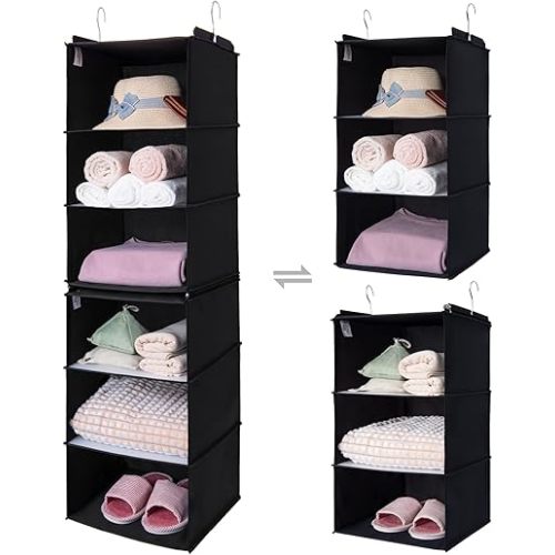 GRANNY SAYS 6-Shelf Hanging Organizer for Closet, Separable to 2 Pack 3-Shelf Hanging Shelves, Hanging Organizer for Bedroom, Black