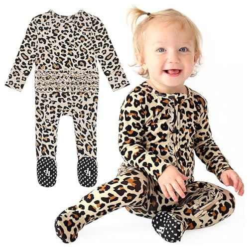 Posh Peanut Footie Pajamas for Baby Girls – Sleepers in Viscose from Bamboo with 2-Way Zipper & Ruffle Trim