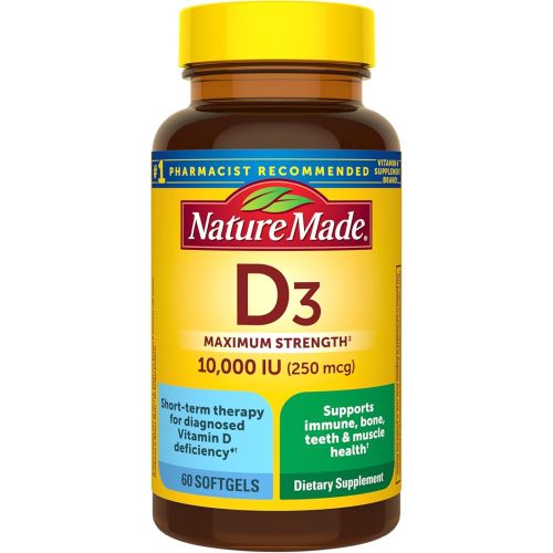 Nature Made Vitamin D3 10000 IU (250 mcg) Maximum Strength, Vitamin D Supplement for Bone and Immune Health Support, 60 Softgels, 60 Day Supply
