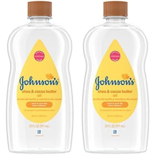 Johnson's Baby Oil, Mineral Oil Enriched with Shea & Cocoa Butter to Prevent Moisture Loss, Hypoallergenic, 20 fl. oz (Pack of 2)