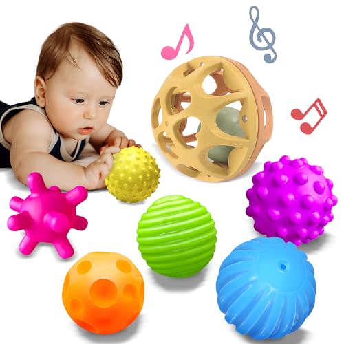 ROHSCE Montessori Toys Sensory Balls for Baby, Colorful Textured Sensory Toys for Babies 1-3, Hand Catching Baby Balls, Wheat Straw Baby Rattle Baby Toys Newborn Gifts for 6-12 Months