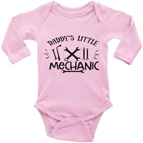 Daddy's Little Mechanic Cute Baby Bodysuit Cozy Long Sleeve bodysuit Romper Unisex