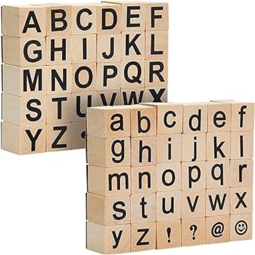 Juvale 60-Piece Wood Alphabet Stamp Set, Upper and Lowercase Letters with Symbols, Rubber Stamps for Kids, DIY Projects, Arts and Crafts, Scrapbooking, Classroom, Games