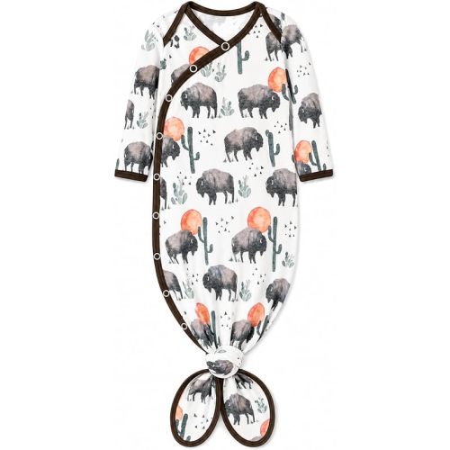 Copper Pearl Baby Gown - Knotted Newborn Sleepers for Baby Boy and Girl, Soft Stretchy Long Sleeve Infant Gowns with Bottom Tie and Hand Mittens, Perfect Hospital Coming Home Outfit (Bison)