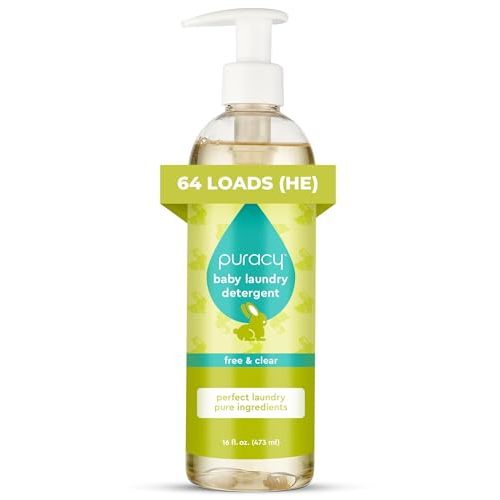 Puracy Liquid Baby Laundry Detergent - 1,4 Dioxane Free, Natural, Scent-Free Gentle Laundry Detergent Liquid Concentrate Laundry Pouch with Stain Fighting Enzymes (Baby- Free & Clear, 16oz)
