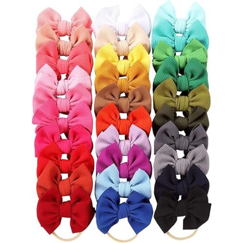 Cinaci 30 Pack Super Stretchy Nylon Headbands with Big Bow Hair Accessories for Baby Girls Infants Toddlers Kids Teens