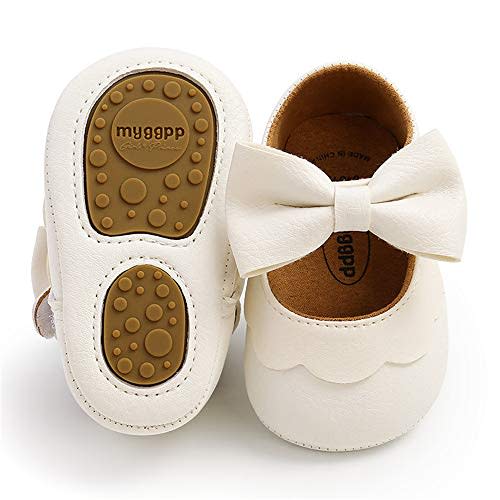 LAFEGEN Baby Girls Mary Jane Flats with Bownot Non Slip Soft Sole PU Leather Newborn Infant Toddler First Walker Cirb Dress Shoes