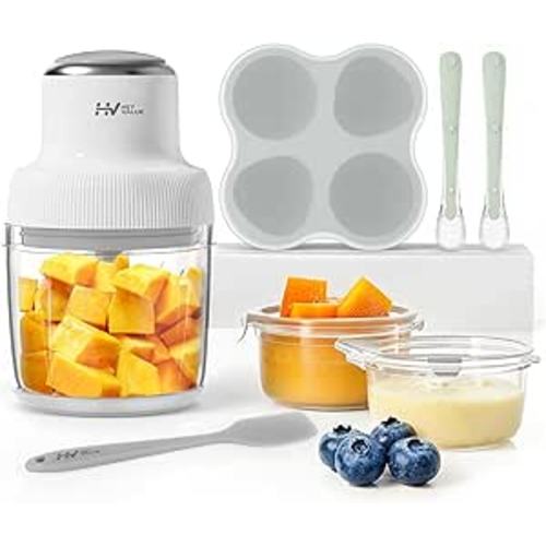 Baby Food Maker, HEYVALUE 13-in-1 Larger Baby Food Processor Set, Fruit, Vegatable, Meat, Puree Blender with Baby Food Freezer Tray, Silicone Spoons, Spatula,20 OZ(Gray)