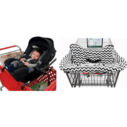 Ultimate 2-in-1 Baby Shopping Bundle: Car Seat Carrier (As Seen on Shark Tank) & Soft Cotton Shopping Cart/Highchair Cover with Phone Pouch – Keep Infants & Toddlers Secure & Cozy