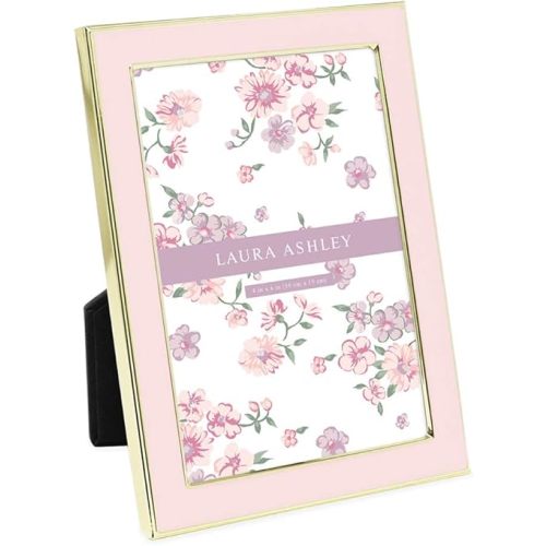 Laura Ashley 4x6 White Enamel, Silver Metal Edge Picture Frame with Easel, Made for Tabletop Display, Desk, Wall Décor, Gallery Art and More (4x6, White w/Silver)