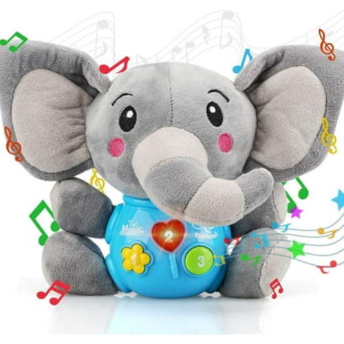 TOY Life Musical Elephant Toy, Light Up Plush for 0-12 Month Babies (Grey)