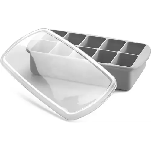melii Silicone Baby Food Freezer Tray with Lid – Versatile 10-Cup 2oz Portion Tray for Freezing Breastmilk, Homemade Baby Food, Sauces, Smoothies and Snacks – Microwave, Freezer Safe- Grey