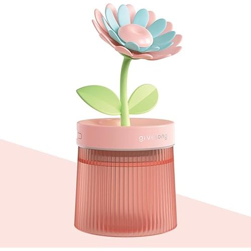 Landscape Night Light Humidifier with 2 Mist Modes, 320mL Large Tank Whisper-Quiet for Baby/Nursery/Office, Portable Mini Air Moisturizer (Sunflower Pink)