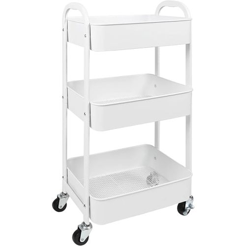 MAX Houser 3-Tier Rolling Utility Cart with Caster Wheels,Easy Assembly, for Kitchen, Bathroom (White)
