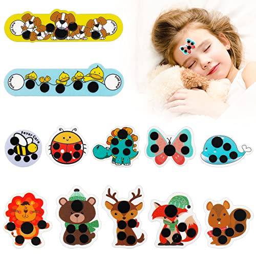 12 pcs Stick-on Fever Indicator Forehead Fever Kids Cartoon Stickers Temperature Fever Patch