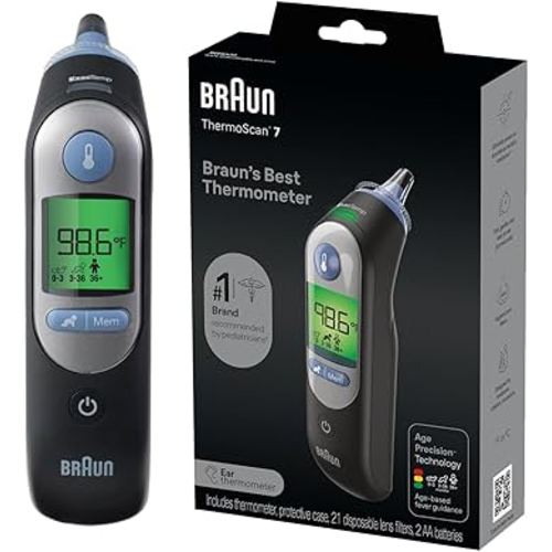 Braun ThermoScan 7 – Digital Ear Thermometer for Kids, Babies, Toddlers and Adults – Fast, Gentle, and Accurate Results in 2 Seconds - Black, IRT6520