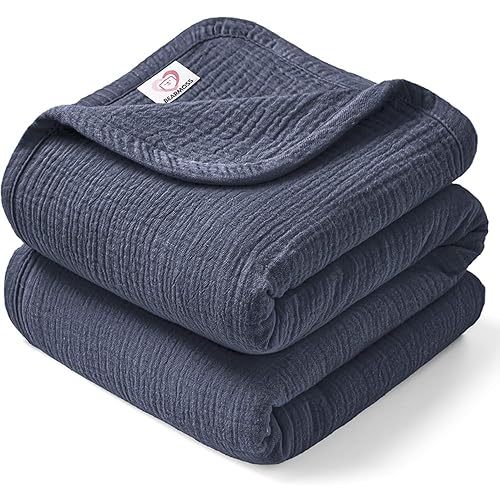 Bearmoss Muslin Baby Blanket, 100% Cotton Crib Blanket for Toddlers, Soft Breathable Reversible Nursery Blankets for Baby Boys Girls (47x47in, Navy Blue)