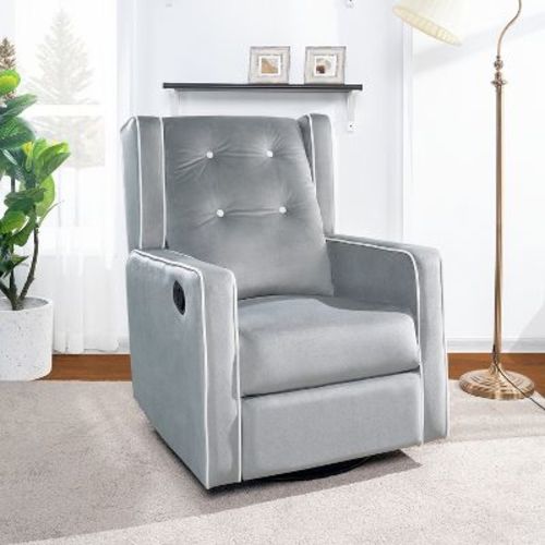 Home Imports Emporium Rocker Recliner Nursery Chair with 360 Degree Swivel in Cream, Microfiber