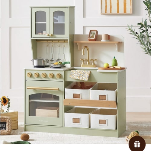 Tiny Land® Pretend Play Kitchen for Toddlers - Serenity Wooden Kitchen – Green