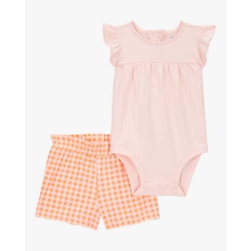 Baby Girl 2-Piece Gingham Bodysuit & Short Set - Orange - Carter's | Carter's
