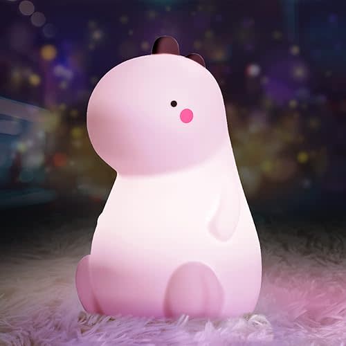 VSATEN Dinosaur Night Light for Kids, Color Changing Silicone Baby Night Light with Touch Sensor for Kids' Bedroom, USB Rechargeable LED Bedside Nursery Lamp, Cute Dinosaur Lamp Gifts