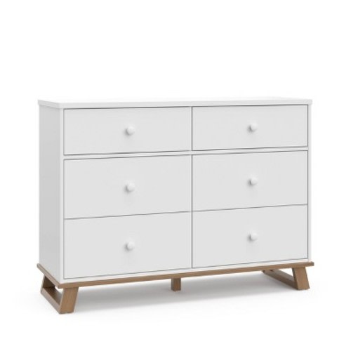 Storkcraft Modern 6 Drawer Dresser with Interlocking Drawers - White/Vintage Driftwood