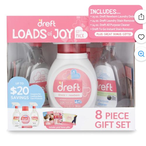 Baby Gifts Set by Dreft, Baby and Mom Gift Set with Liquid Laundry Detergent, Laundry Stain Remover, Stain Remover Pen & All Purpose Cleaner Spray, Great for Baby Showers