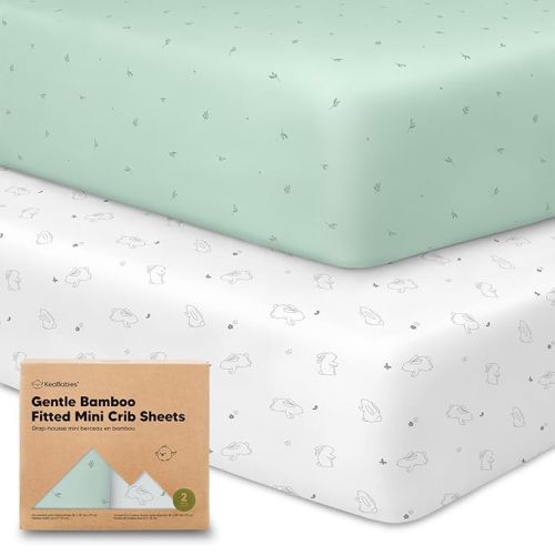 Pack and Play Sheets Fitted, 2-Pack Mini Crib Sheets - Pack N Play Sheets, Fitted Crib Sheet for Pack and Play Mattress, Playard Baby Crib Sheets, Crib Sheets Neutral for Boys, Girls (Bunnies)