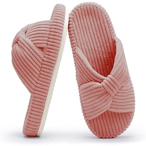 Chantomoo Slippers for Women Memory Foam House Bedroom Corduroy Bow Crossbands Slipper Shoes Comfy Trendy Gift Slippers