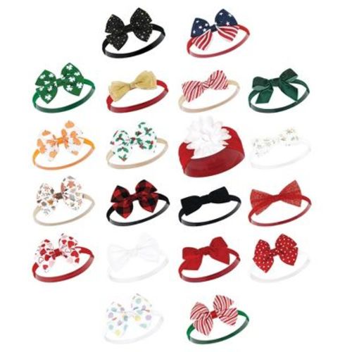 Hudson Baby Infant Girl Cotton and Synthetic Headbands Bundle Set, First Holidays Christmas Holly, 0-24 Months