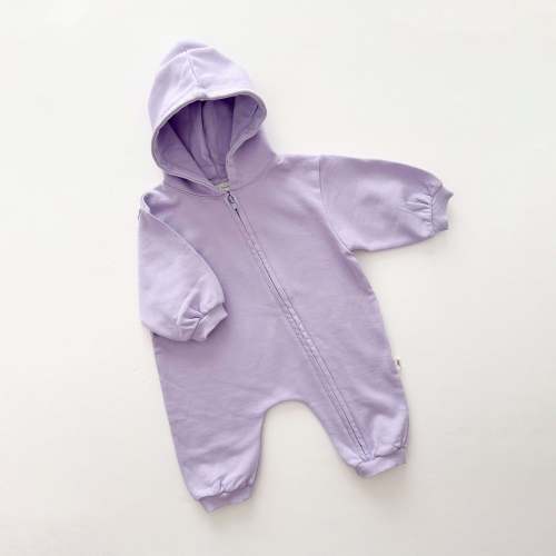 [At Noon Original Design] Baby Pigment Dyed Zip-Up Hoodie Jumpsuit (3m-3y)-Lilac | AT NOON STORE