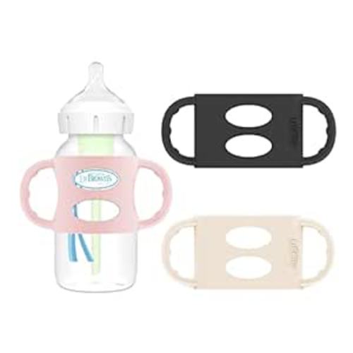 Dr. Brown’s® Milestones™ 100% Silicone Baby Bottle Handles, Wide-Neck, Light Pink, Ecru, Black, 3 Pack, 4m+ : Baby