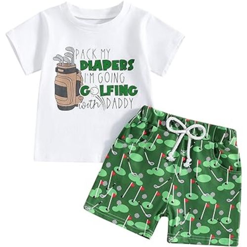 Toddler Baby Boy Masters Golf Outfit Short Sleeve Funny Letter Print T Shirts + Shorts Set Infant Summer Clothes